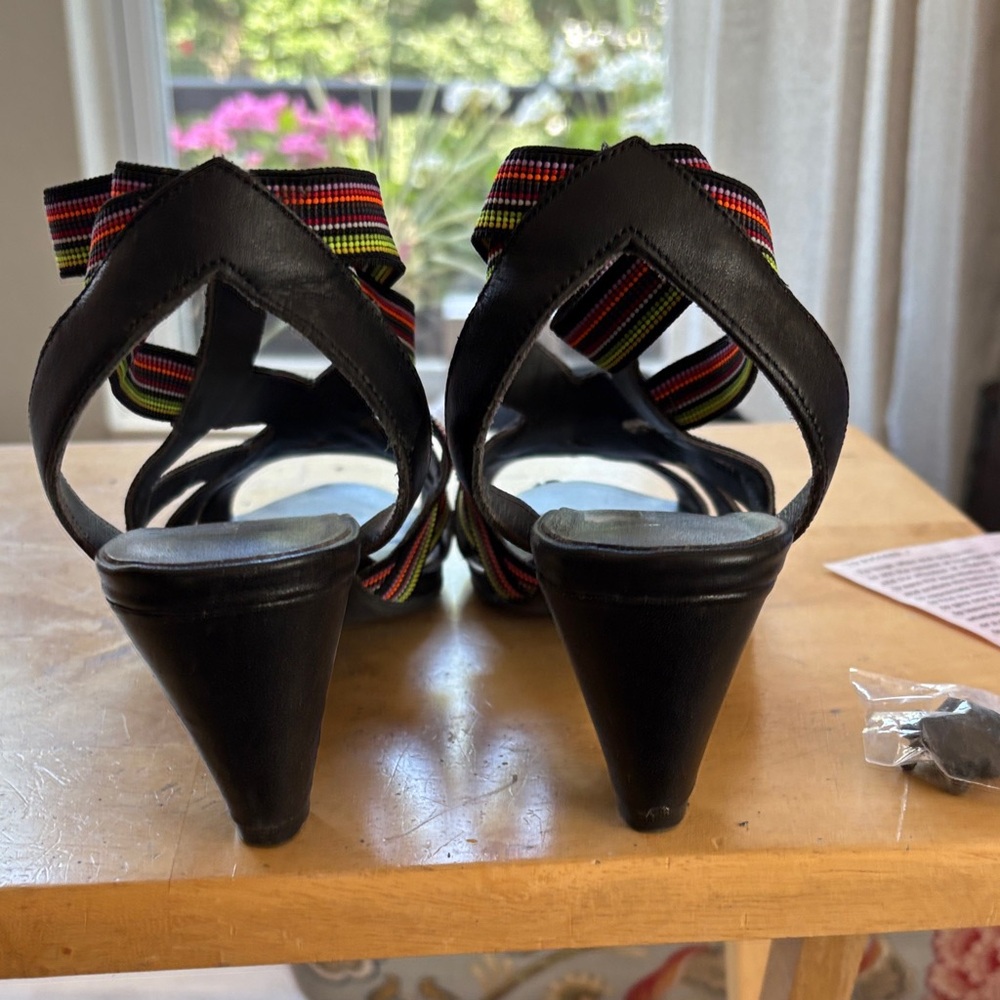 Elegant Black Heels with Multicolor Straps